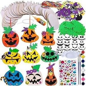 Winlyn 63 Sets DIY Wooden Halloween Pumpkin Ornaments Craft Kit Party Favor NEW